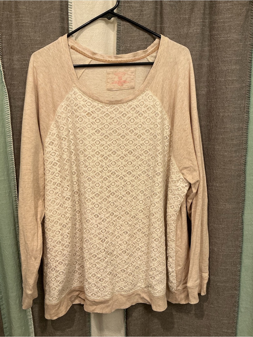 Sonoma Cream Lace-Front Raglan Pullover